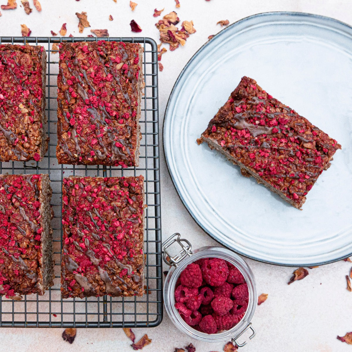 Dark chocolate raspberry flapjack